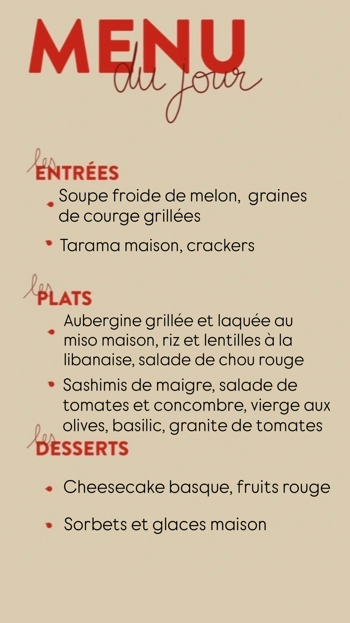 Menu du jour 
