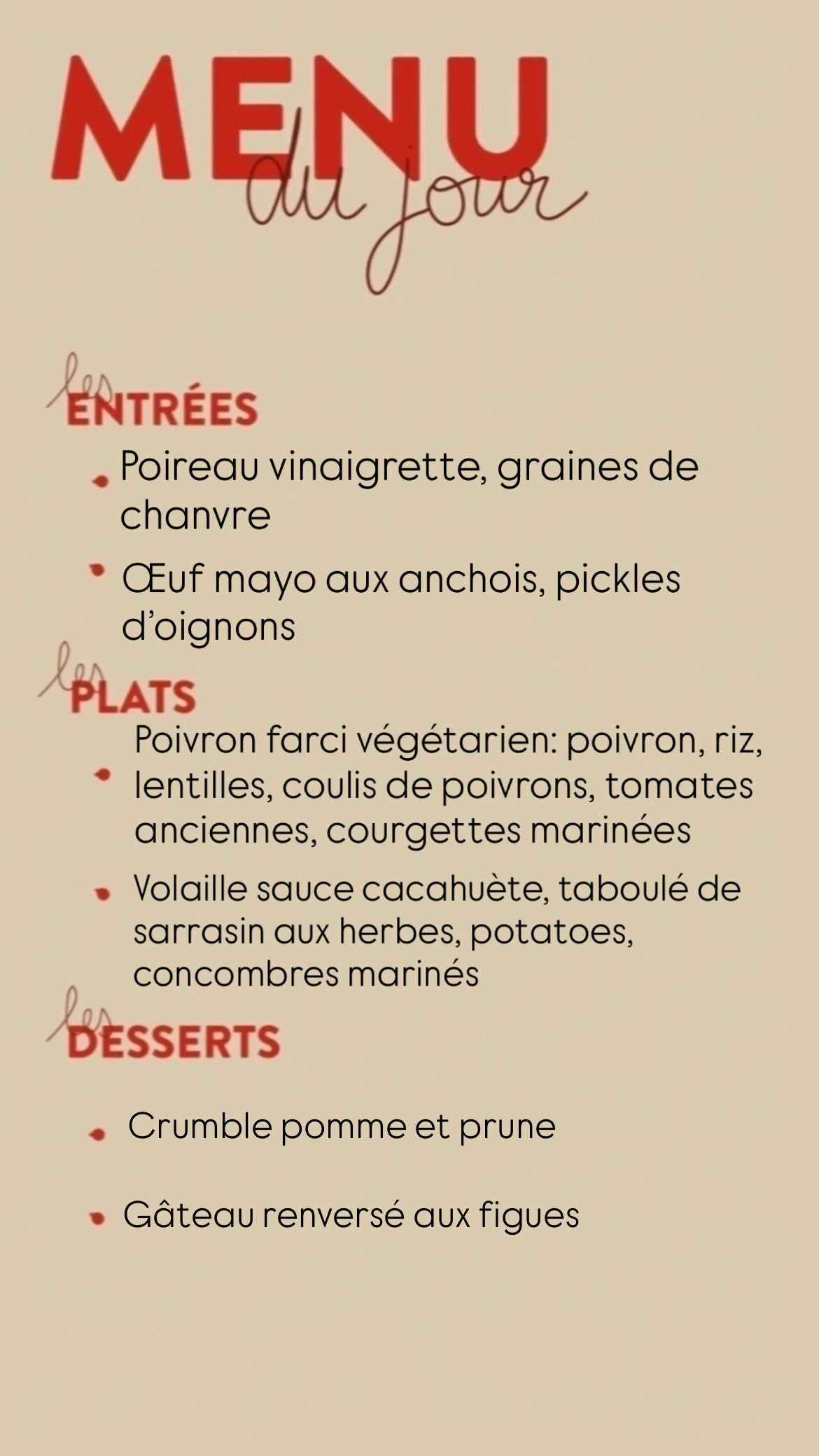 Menu du jour 